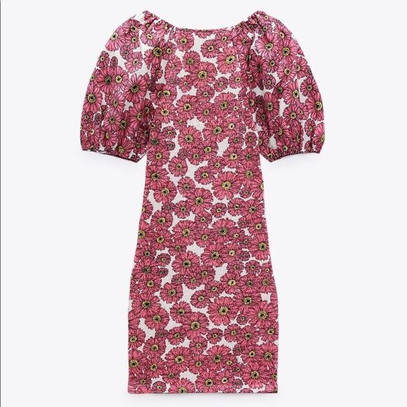 Zara elastic printed dress with ballon sleeves - Picture 5 of 7